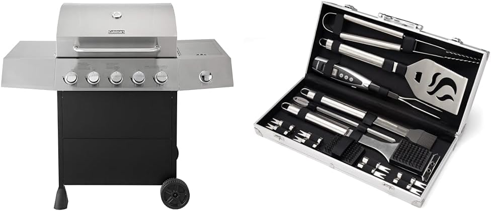 Cuisinart 5-Burner 50,000 BTU Gas Grill & 20-Piece BBQ Tool Aluminum Carrying Case Deluxe Grill Set