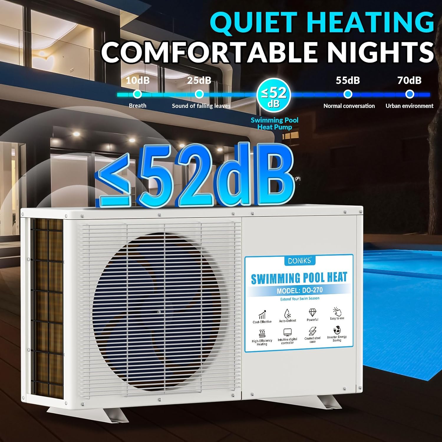 72000 BTU Pool Heater, for 9000 Gallons Inground Ground Pools,Swimming Pool Heaters,230V~240V with Digital Display Multi-Protectionle Timer, Heating and Cooling Pool Heater