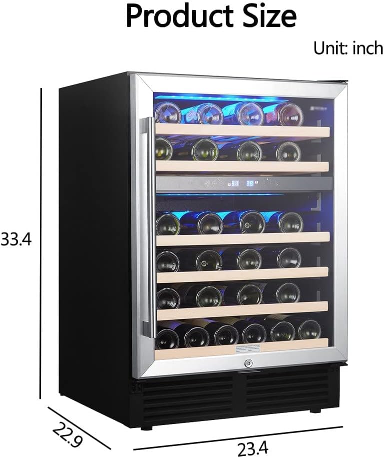 24 Inch 46 Bottle Wine Cooler Cabinet Beverage Fridge,Dual Zone Built-in and Freestanding Wine Cellars,41°F-68°F Digital Temperature Control,with Adva