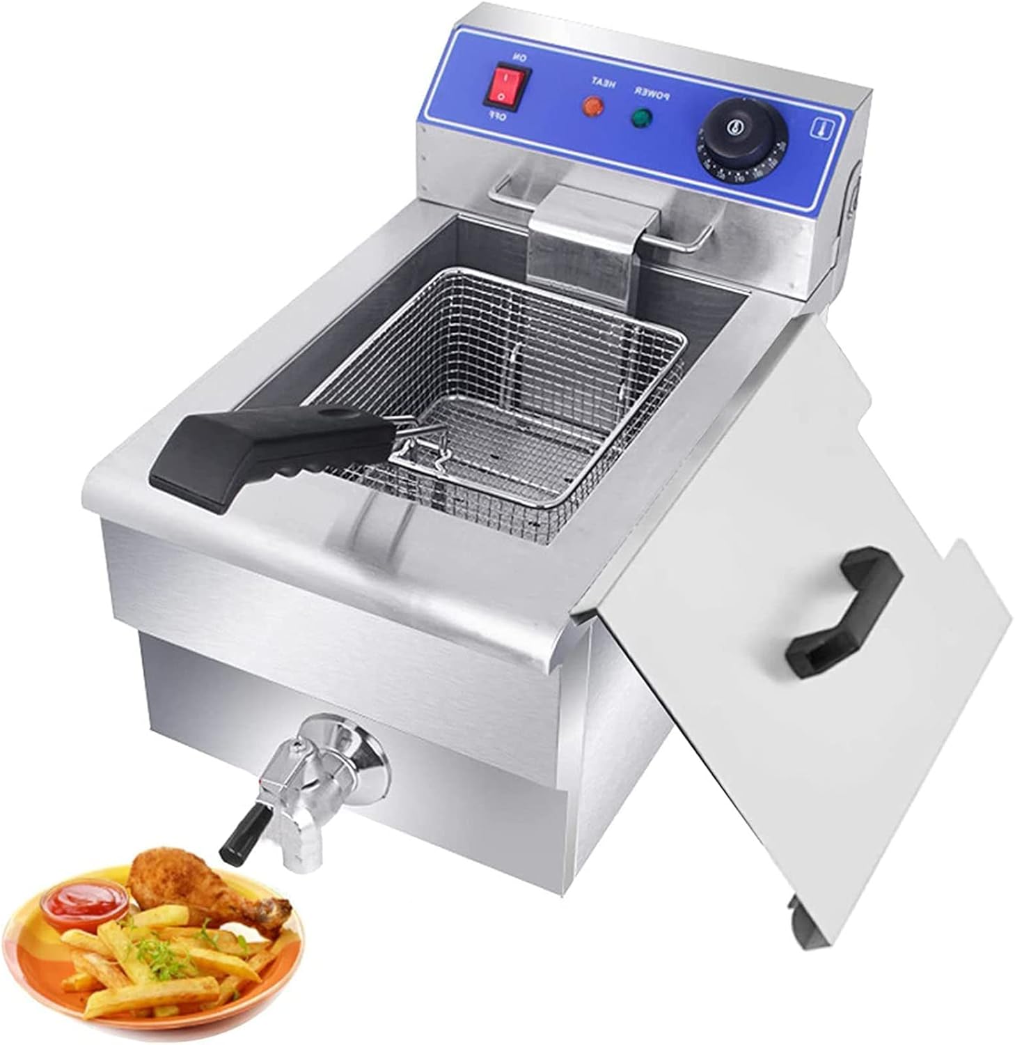 Stainless Steel Deep Fryer, Electric Deep Fat Fryer 3000W 10L Easy Clean for Food Cooking & French Fries Home Restaurant Chicken Chip Fry/15074