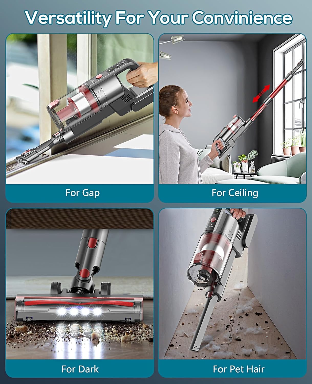 Ljuren Cordless Vacuum Cleaner, Modern Stick Vacuum with 35 Mins Detachable Battery, 1200ML Dust Cup, 2 Adjustable Suction Modes (Peach Red)