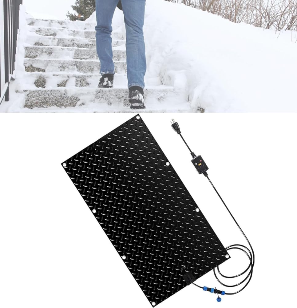 Outdoor Heated mat Walkway Snow Melting mats,1/2/3/4/5 pcs Outdoor Stairs- with Power Cord for Entrances Melting Mats Outdoor Stairs Non-Slip Winter Removal and Ice Melt(1 Pcs,10x48in/(25.4x1