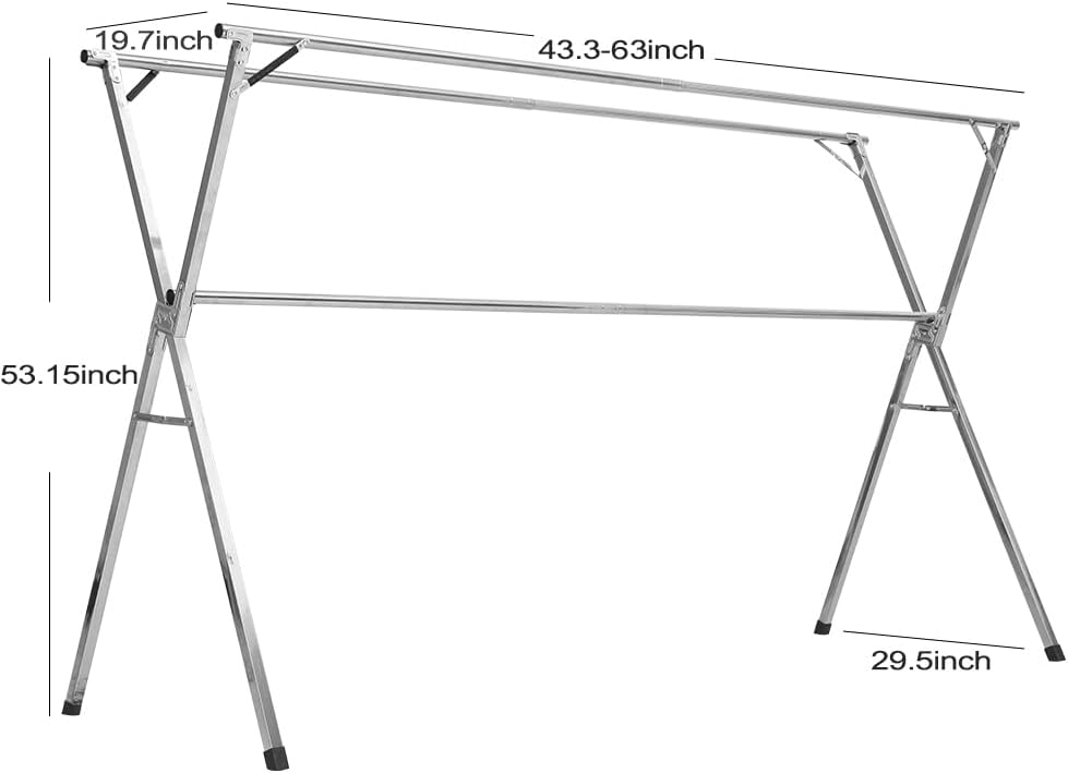 SHAREWIN Clothes Drying Rack Collapsible, Heavy Duty Laundry Dryer Racks Foldable, Space Saving for Indoor Outdoor, Hanging Garment Racks Length Adjustable, 63inch