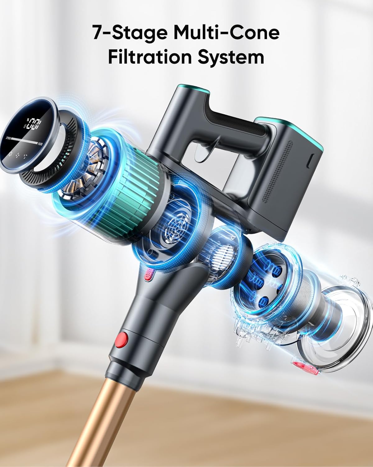 Cordless Vacuum Cleaner, 50Kpa 600W Vacuum Cleaner for Home, 60Mins(Eco) Stick Vacuum Cordless Rechargeable Self-Standing, Wall Mount Charging Hand Vacuum for Carpet Pet Hair Hardwood Floor