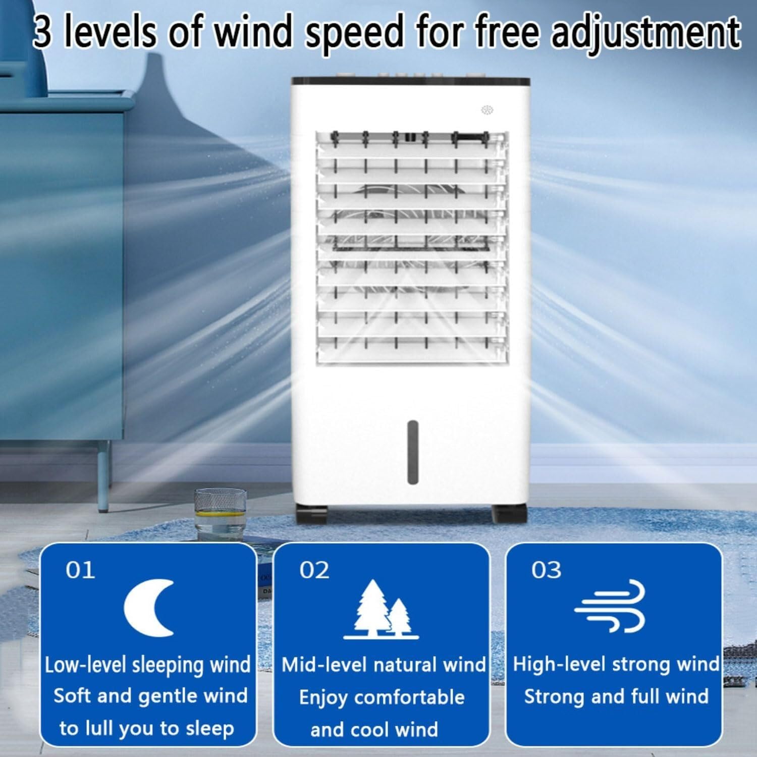 Portable Air Conditioner Evaporative Air Cooler, 3-in-1 Cooling Fan with 90° Oscillation, 12H Timer, 3 Speeds, Windowless AC for Bedroom, Office, Indoor Use