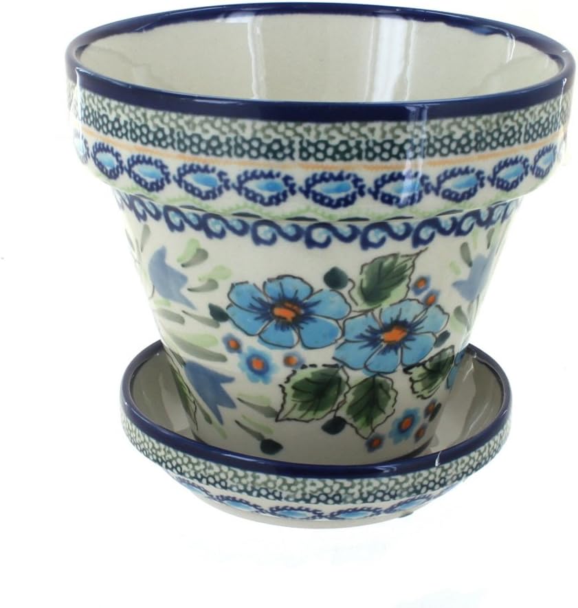 Blue Rose Polish Pottery - Blue Ballina Small Flower Pot - 5