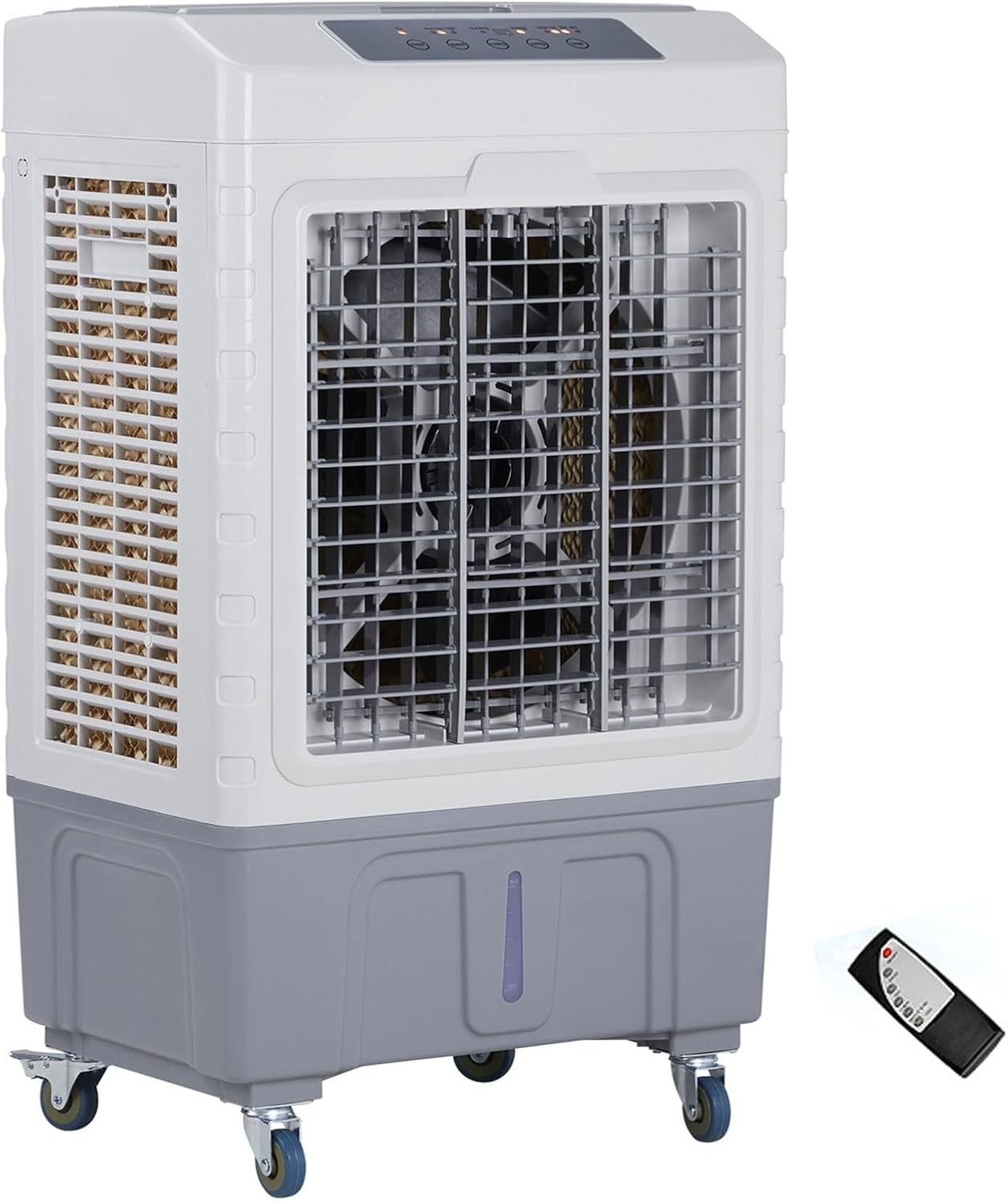 3 in 1 Portable Air Conditioners with Remote Control, Evaporative Air Cooler with 10.57 Gal Large Water Tank, 4 Ice Box & Scroll Casters, 3 Speeds & 7.5H Timer Cooling Fan for Home & Office