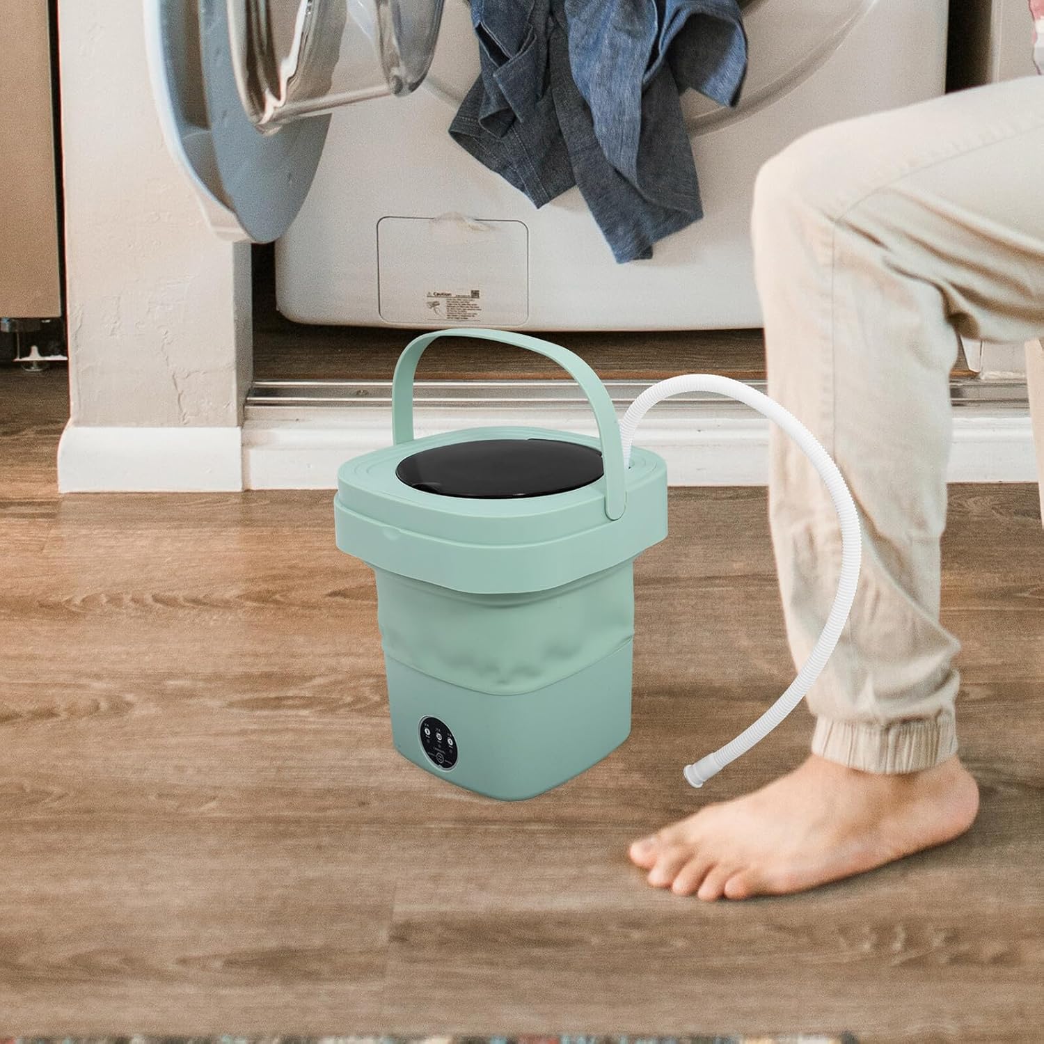 VANZACK Portable Mini Folding Washing Machine with Spin Dryer Capacity for Apartments Dorms Travel Automatic Small Washer with Drain Basket and US Plug for Clothes and Socks