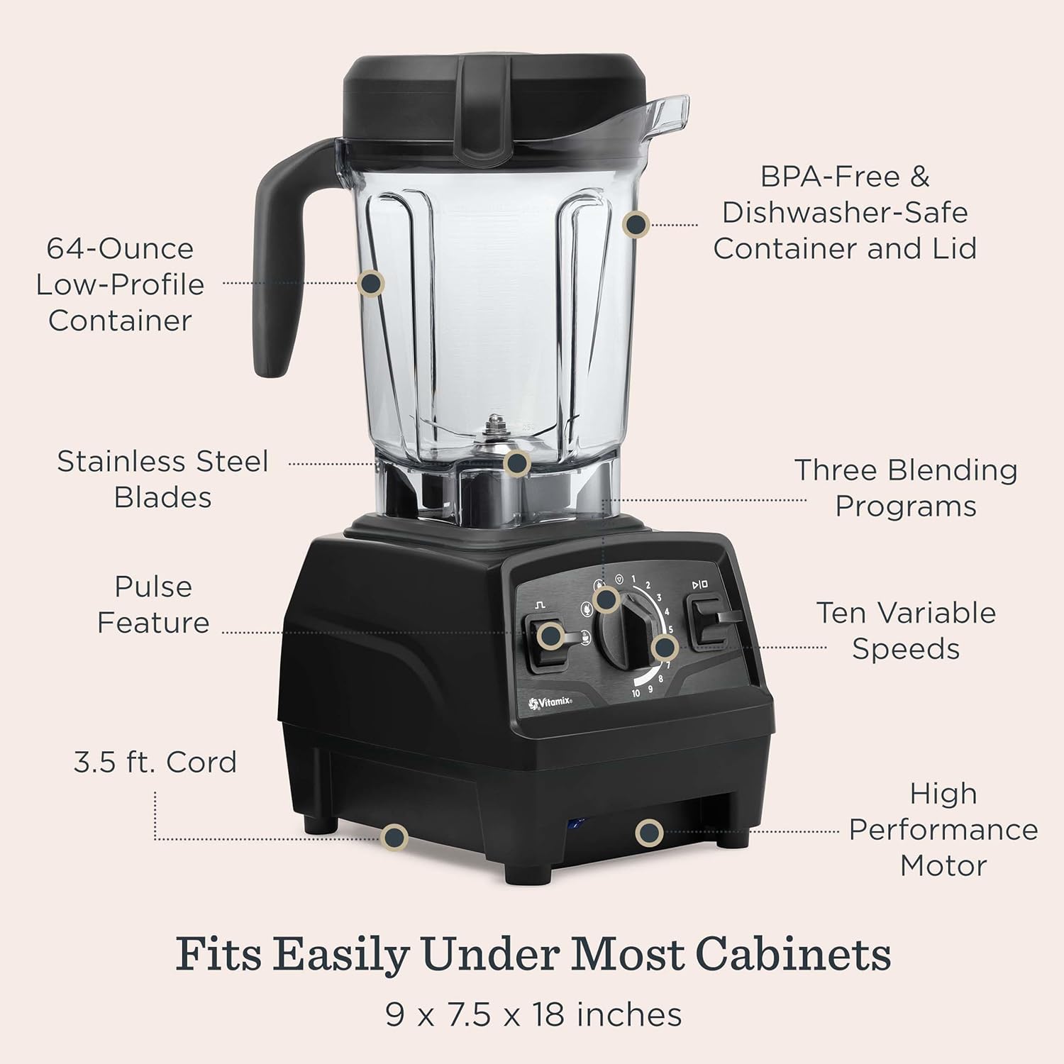 Vitamix Explorian with Programs, Three Blending Programs, Professional-Grade Blender for Smoothies and More, Self-Cleaning Kitchen Appliance, 64 Oz Container, Black (Renewed Premium)