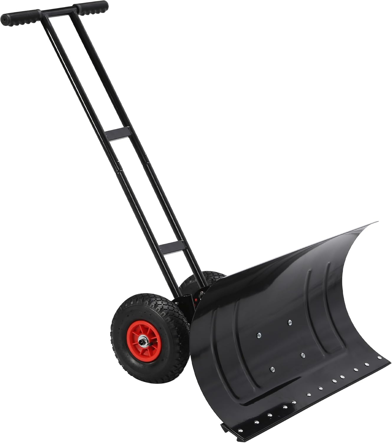Snow Shovel with Wheels, 29” Wide Heavy Duty Push Snow Plow Shovel, Wheels Rolling Snow Pusher Shovels, Adjustable Angle Height Handle for Driveways and Sidewalks (Double bar)