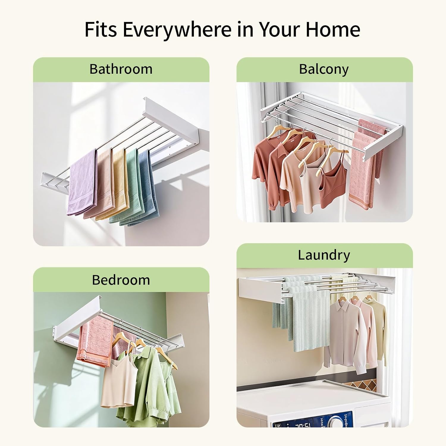 Wall Mounted Drying Rack for Laundry Retractable Clothes Dryer Racks 31.5” with 60 lb Capacity, Heavy Duty Clothing Drying Rack Foldable Space-Saving Design for Indoor & Outdoor