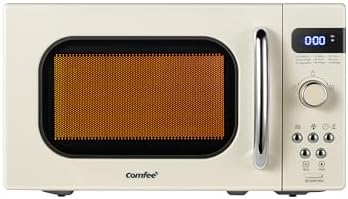 COMFEE' Retro Small Microwave Oven With Compact Size, 9 Preset Menus, Position-Memory Turntable, Mute Function, Countertop Perfect For Spaces, 0.7 Cu Ft/700W, Cream, AM720C2RA-A