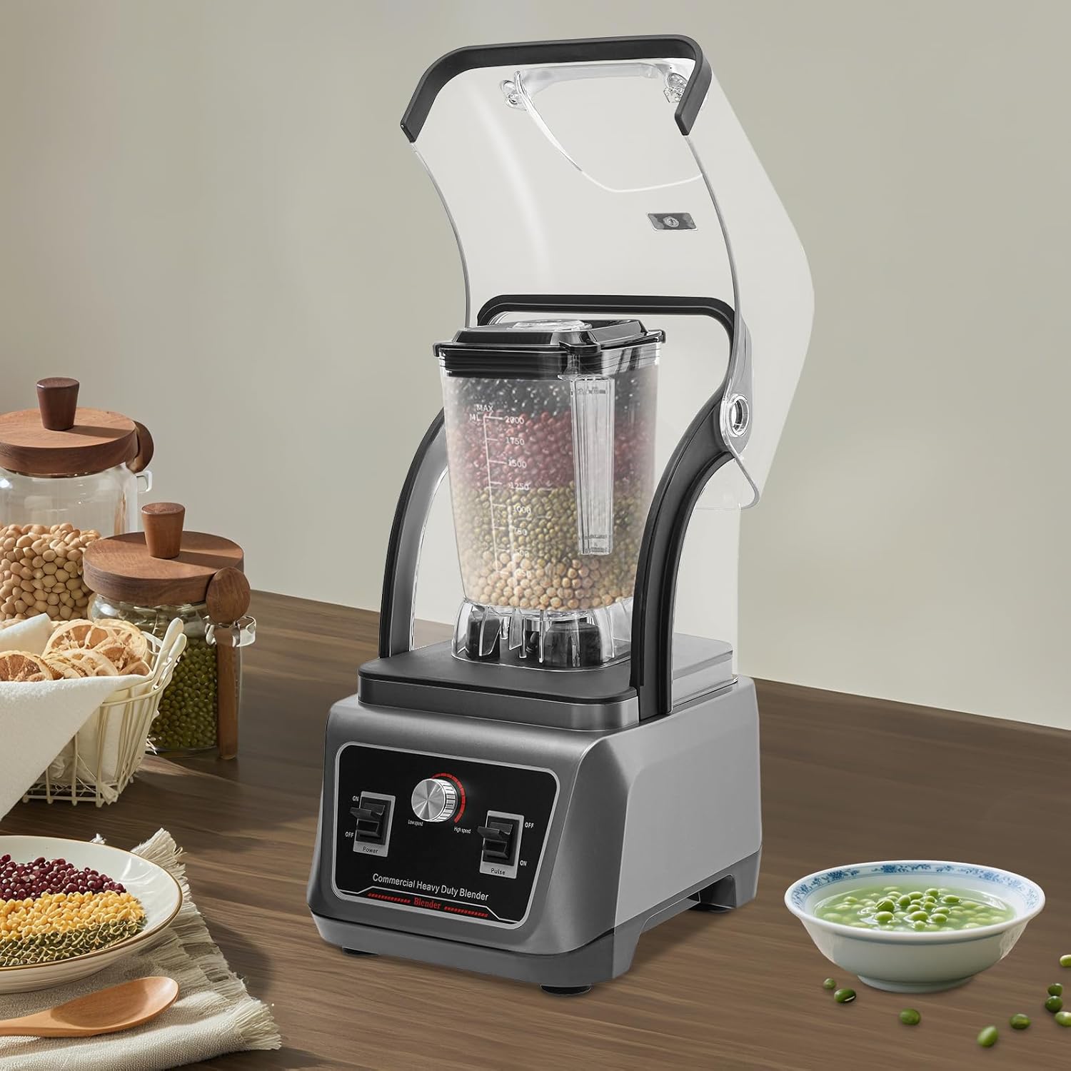 68oz Professional Commercial Blenders with Soundproof Shield, 2200W High Speed Quiet Countertop Blenders with Mixing Rod, Multifunctional Smoothie Blenders Maker for Restaurants, Milk Tea Shops, Cafes