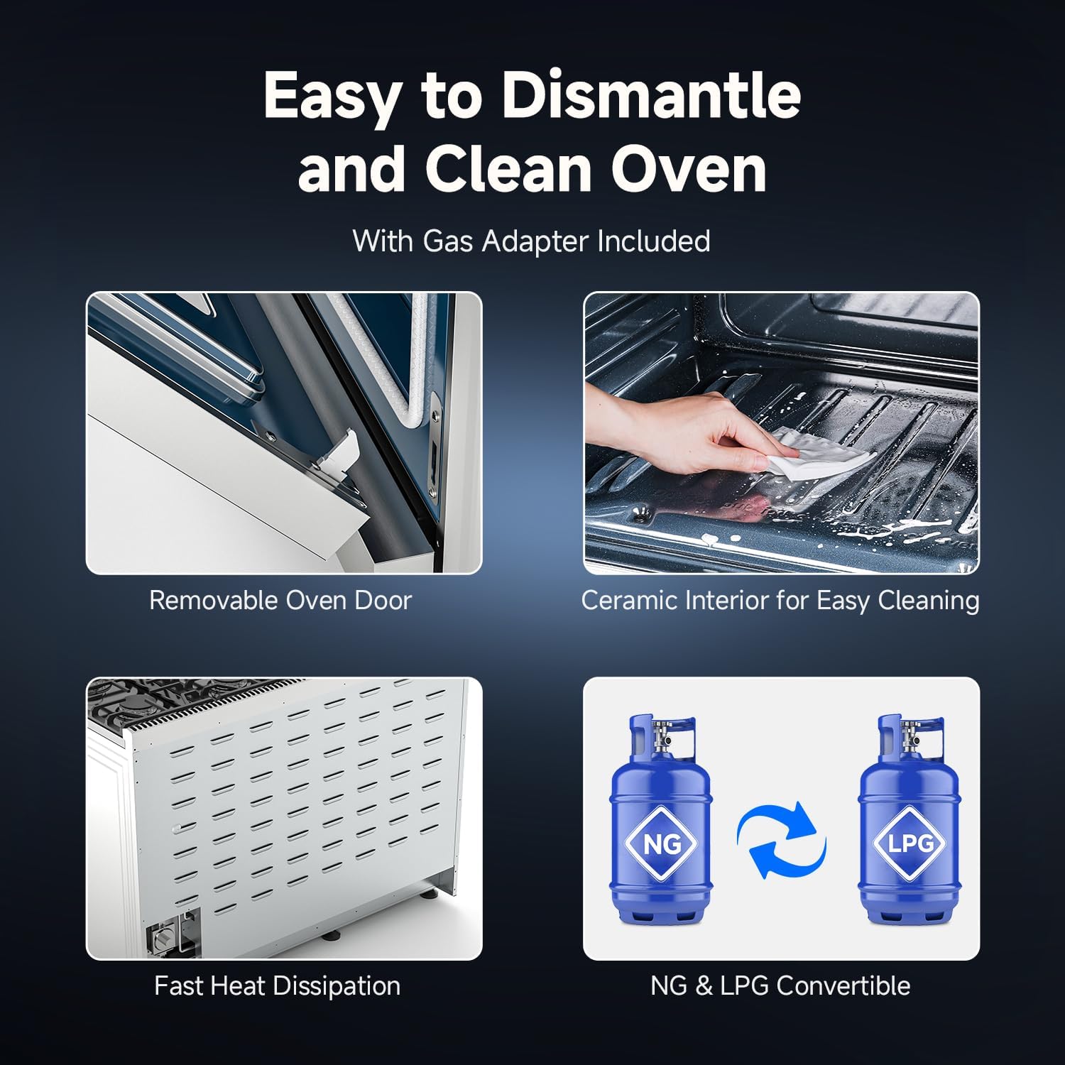 AAOBOSI 48 Inch Freestanding Gas Range Ovens with 7.0 cu.ft Large Capacity Double Convection Ovens, 6 Sealed Burners Plus Iron Grill Burner, Stainless Steel Gas Range Stove with NG/LPG Convertible