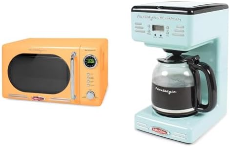 Nostalgia Retro Compact Countertop Microwave Oven - 0.7 Cu. Ft. & Retro 12-Cup Programmable Coffee Maker With LED Display