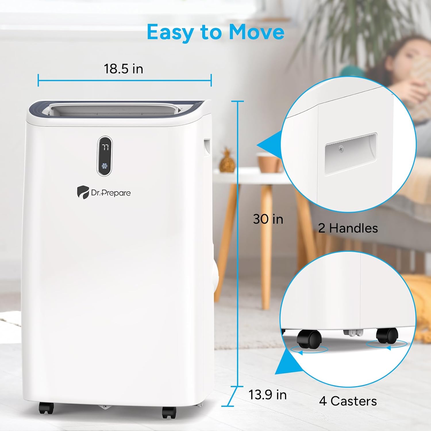 DR.PREPARE 14,000 BTU Portable Air Conditioner with WiFi Enabled, Cooling, Dehumidifier, Fan & Sleep Modes 4-in-1 Portable AC w/Remote Control & 67'' Window Kit, Cools Up To 700 sq. ft, 1-24H Timers