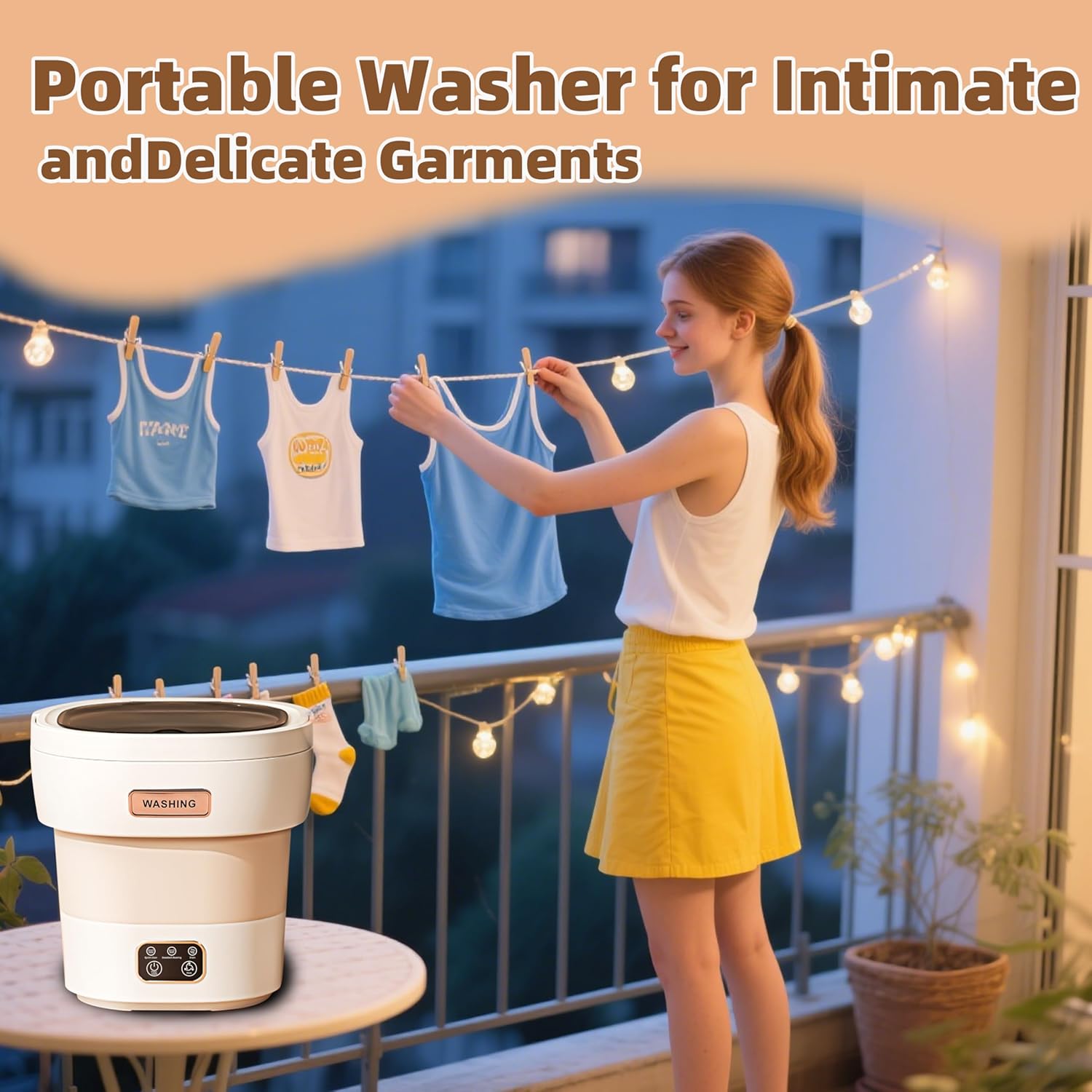 Portable Washing Machine - 12L Foldable Mini Washer with Spin Dry Basket, 3 Wash Modes | Space-Saving Collapsible Design for Apartment, Dorm, RV, Travel | Easy Setup (Khaki)