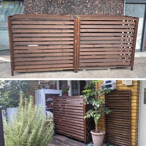 Air Conditioner Fence Screen Protective Cover Solid Wood Shelf Plant StorageDecorative Louvered Frame for Outside to Hide Condensing Unit for Outdoor Privacy(Cream,L115cm*W54cm*H95cm)