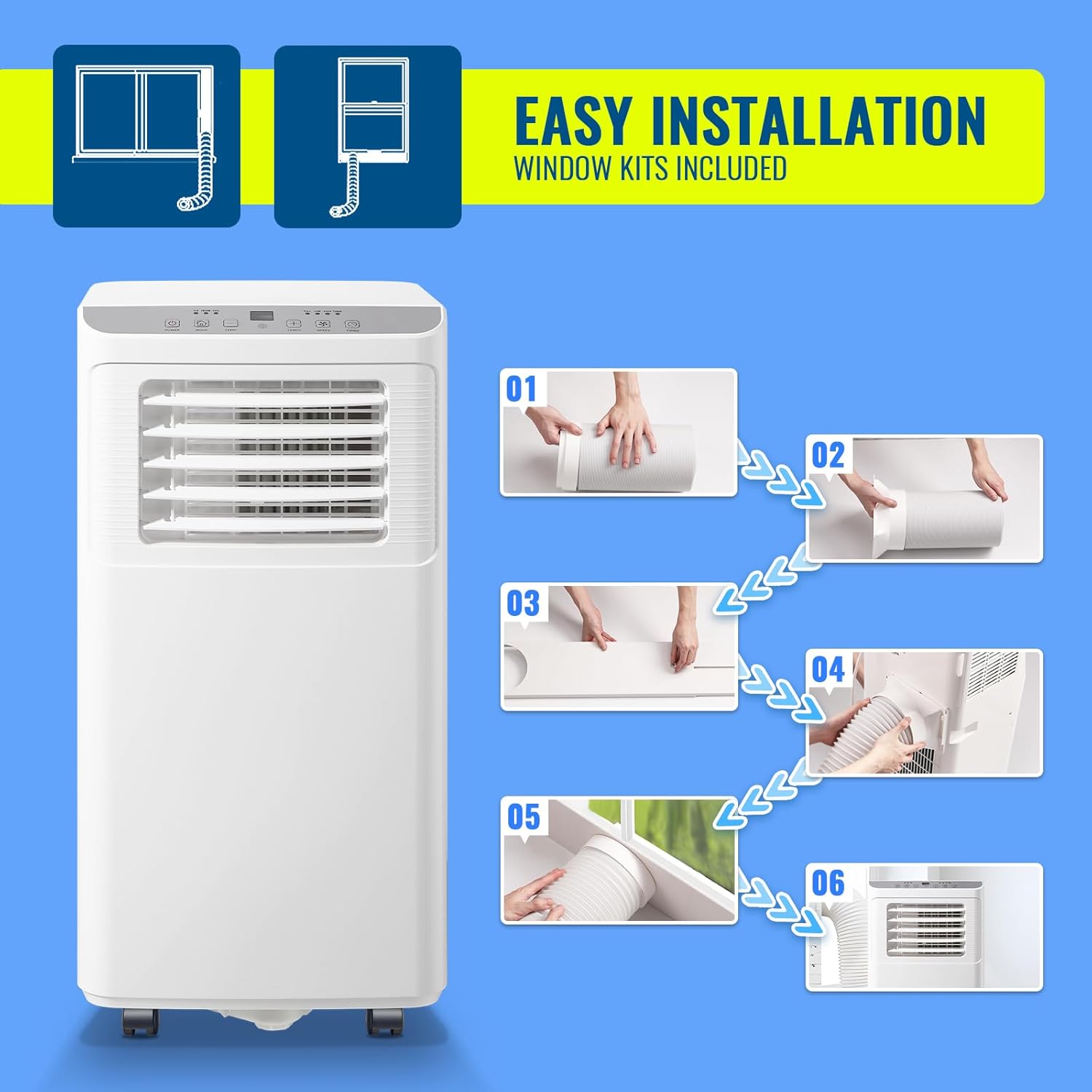 8000 BTU Portable Air Conditioner 3 In 1 AC Unit with Remote Control Dehumidifier, Fan Mode Suit for Room up to 250 Sq. ft White