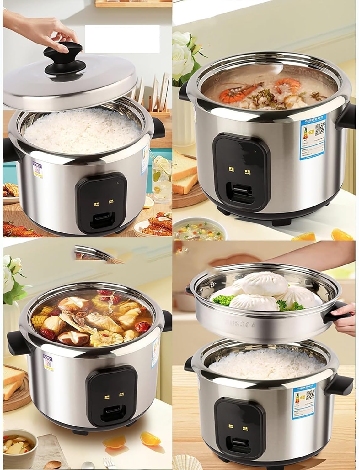 Electric cooker Rice Cooker Home Intelligent Insulation Multi-function 304 Stainless Steel Inner Pot Spoon Steamer And Measuring Cup Dormitory Small Appliances(2L)