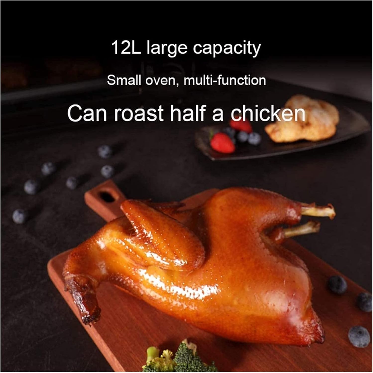 Convection Toaster Oven Cooker, Rotisserie + Electric Air Fryer with Non-stick Fry Basket, Baking Pan & Rack, Skewers, Drip Tray 12L