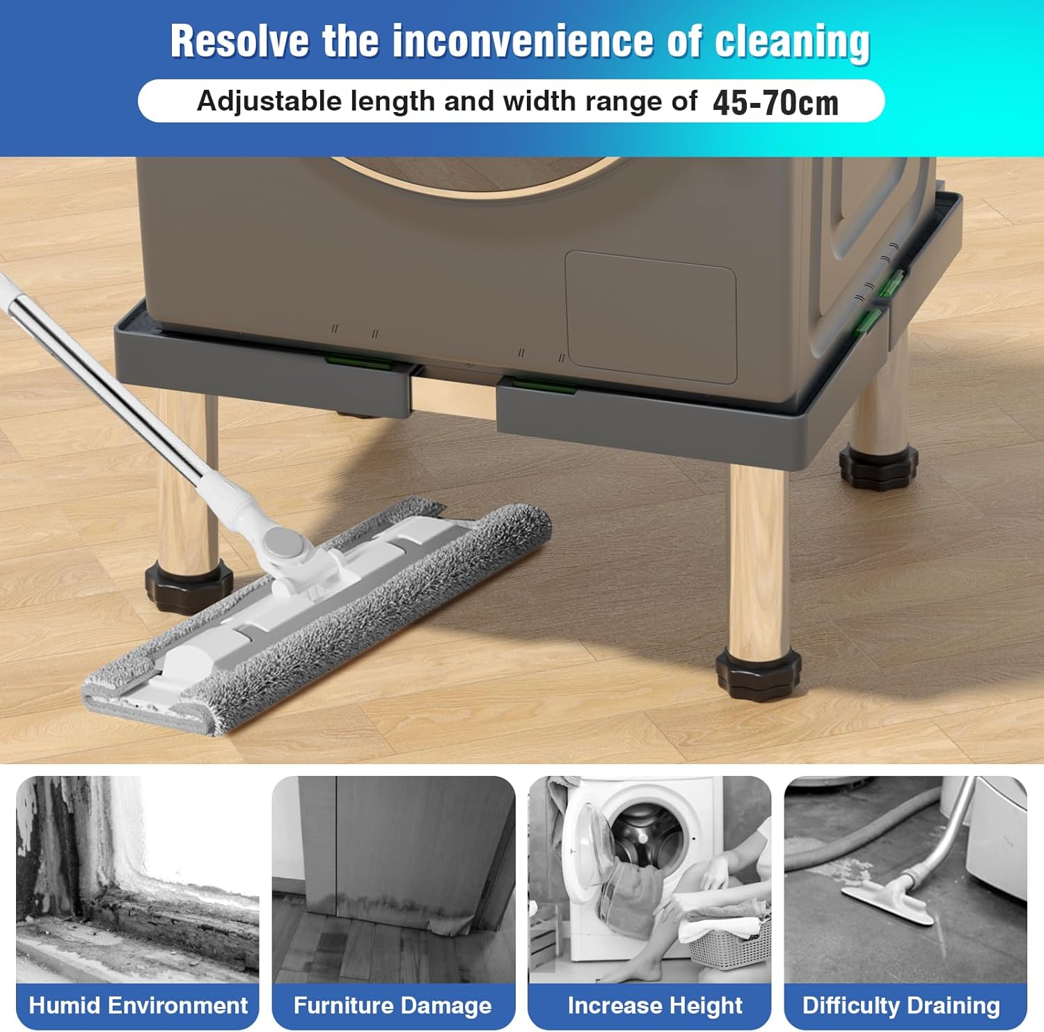 Mini Fridge Stand, 4 Strong Feet Laundry Stand Base Multi-Functional Adjustable Base Tray Anti-Vibration for Refrigerator Washing Machine Dryer Dishwasher AC, 9.4