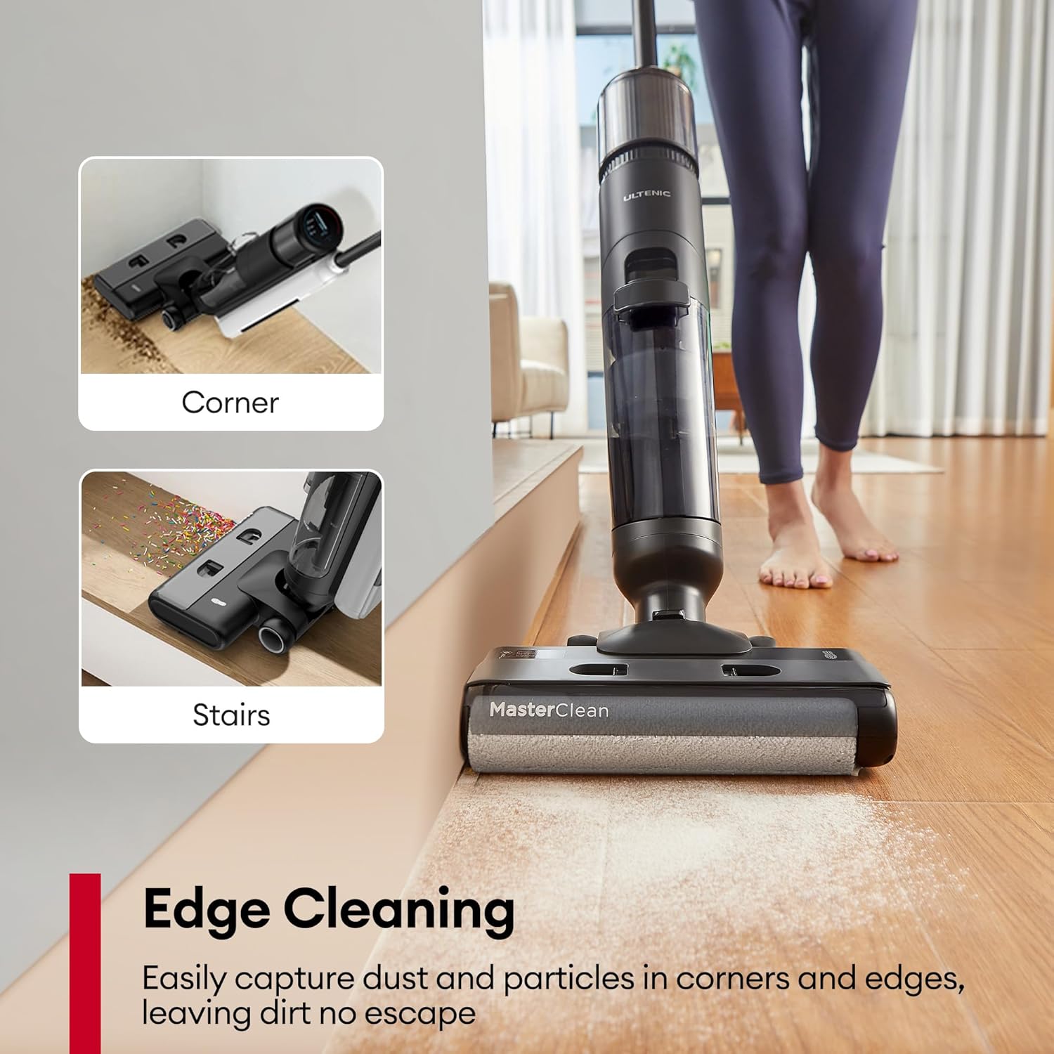 Ultenic Wet Dry Vacuum Cleaner,Cordless Vacuum Mop Combo with Self-Cleaning,Smart Mess Detection,50mins Runtime,3-in-1 Vacuum Mop for Hard Floors,Edge Cleaning,LED Display,Black,AC1 Elite