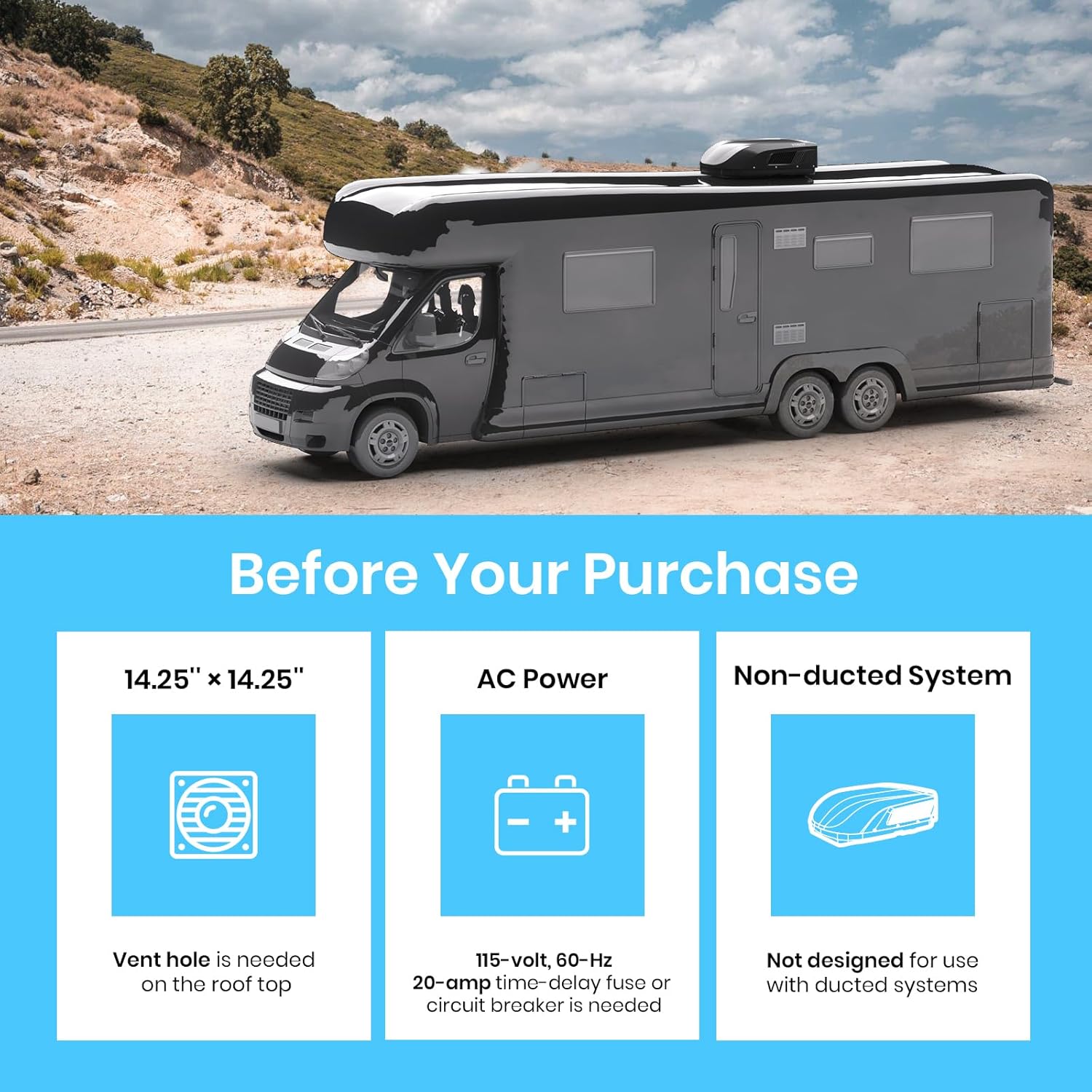 TOSOT GO Cool RV Air Conditioner 16,000 BTU, Non-Ducted Camper Rooftop AC Unit with Heat Pump, WiFi and Remote Control, Black