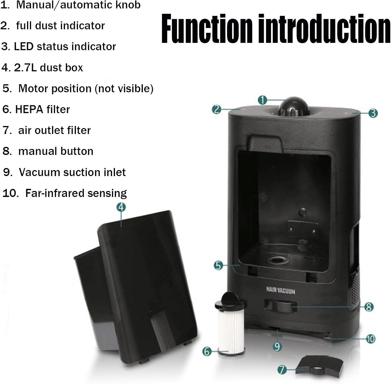 Salon Hair Vacuum Cleaner, Touchless Automatic Dustpan with Infrared Sensor, 1400W/2.7L for Fast Broken Hair Cleaning in Barbershop, Home, Pet Area