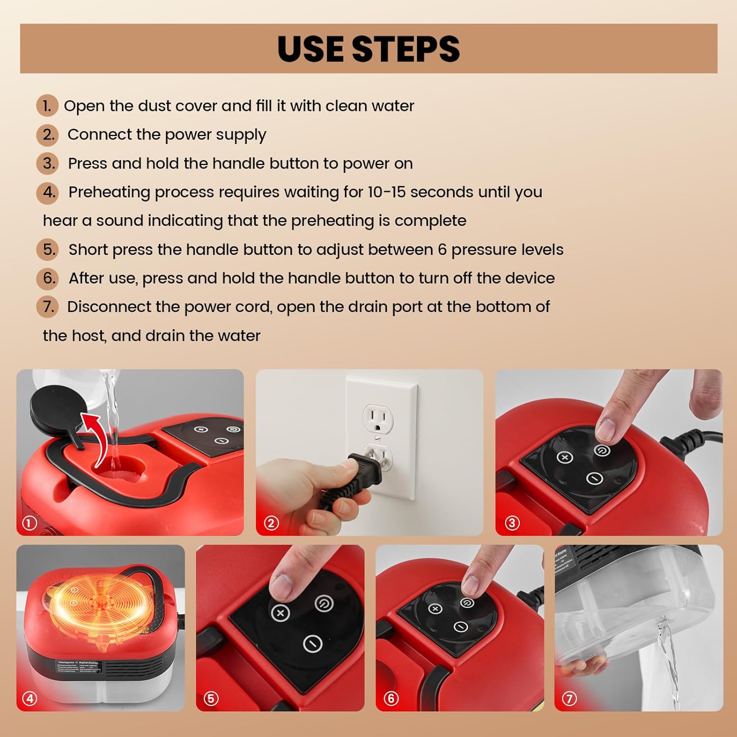 Saker Handheld Steam Cleaner for Home,6-Level Adjustable Steamer for Cleaning,Portable Handheld Steam Cleaner,Portable Steamer for Cleaning,Suitable for Kitchen,Bathroom and Living Room Cleaning