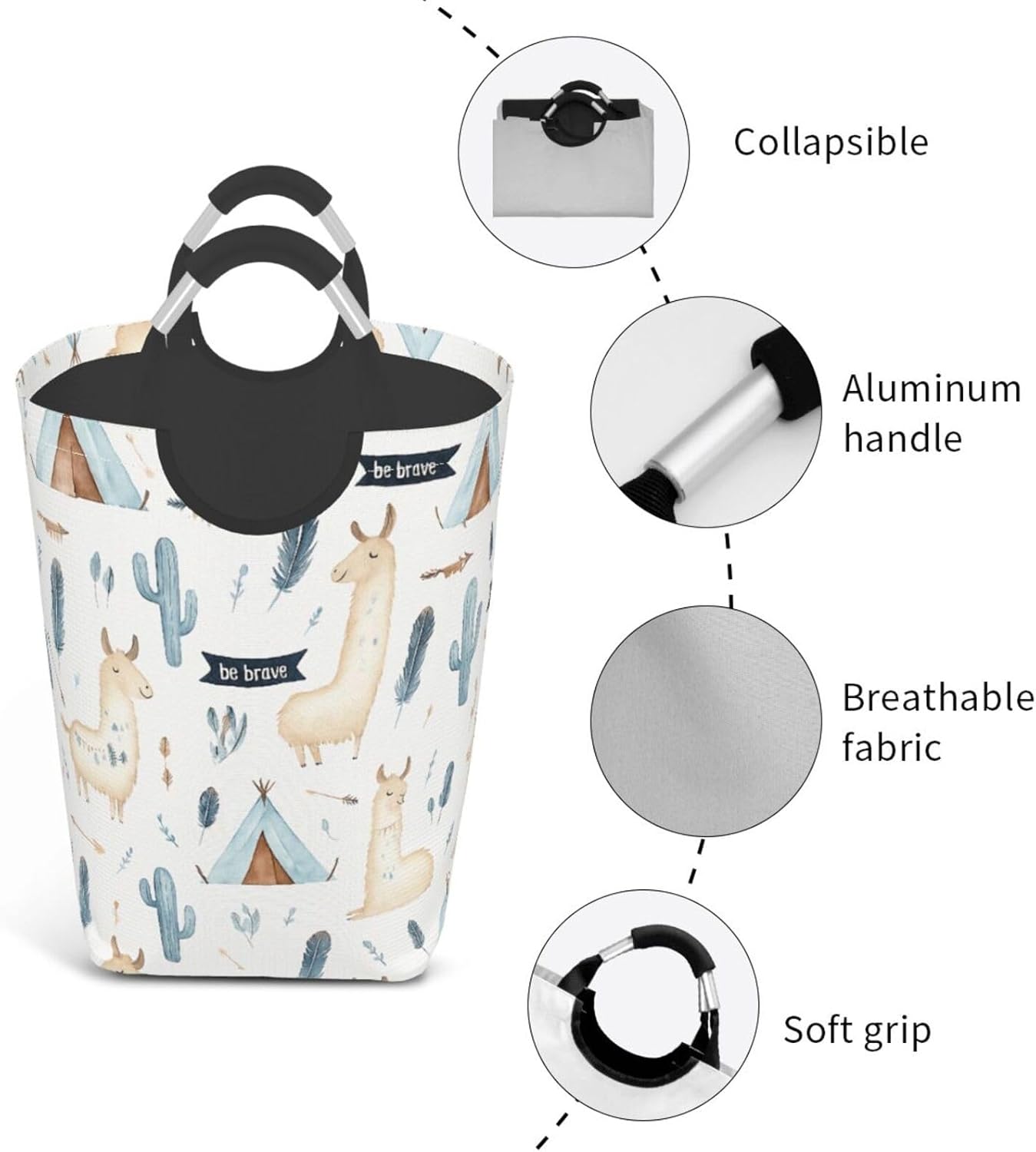 Llama & Teepee Square Dirty Clothes Storage Bag Clothing Basket With Handle