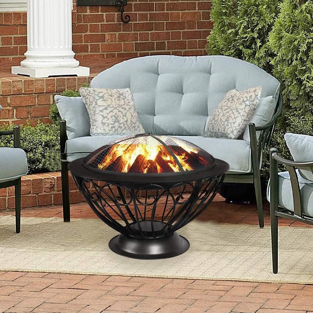 Fire Pit Portable Outdoor Fire Bowl, 20 Inch Wood Burning BBQ Fire Pits, with Spark Screen Poker Fire Pit
