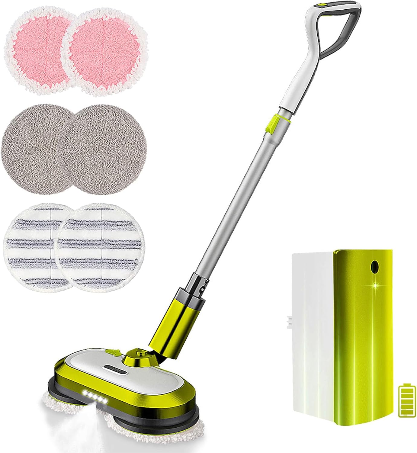 Cordless Electric Mop with Water Spray & Detachable Battery, Rechargeable Floor Spin Mop & Scrubber with LED Headlights, Washable Pads, Lightweight for Hardwood Tile Marble Floor Cleaning