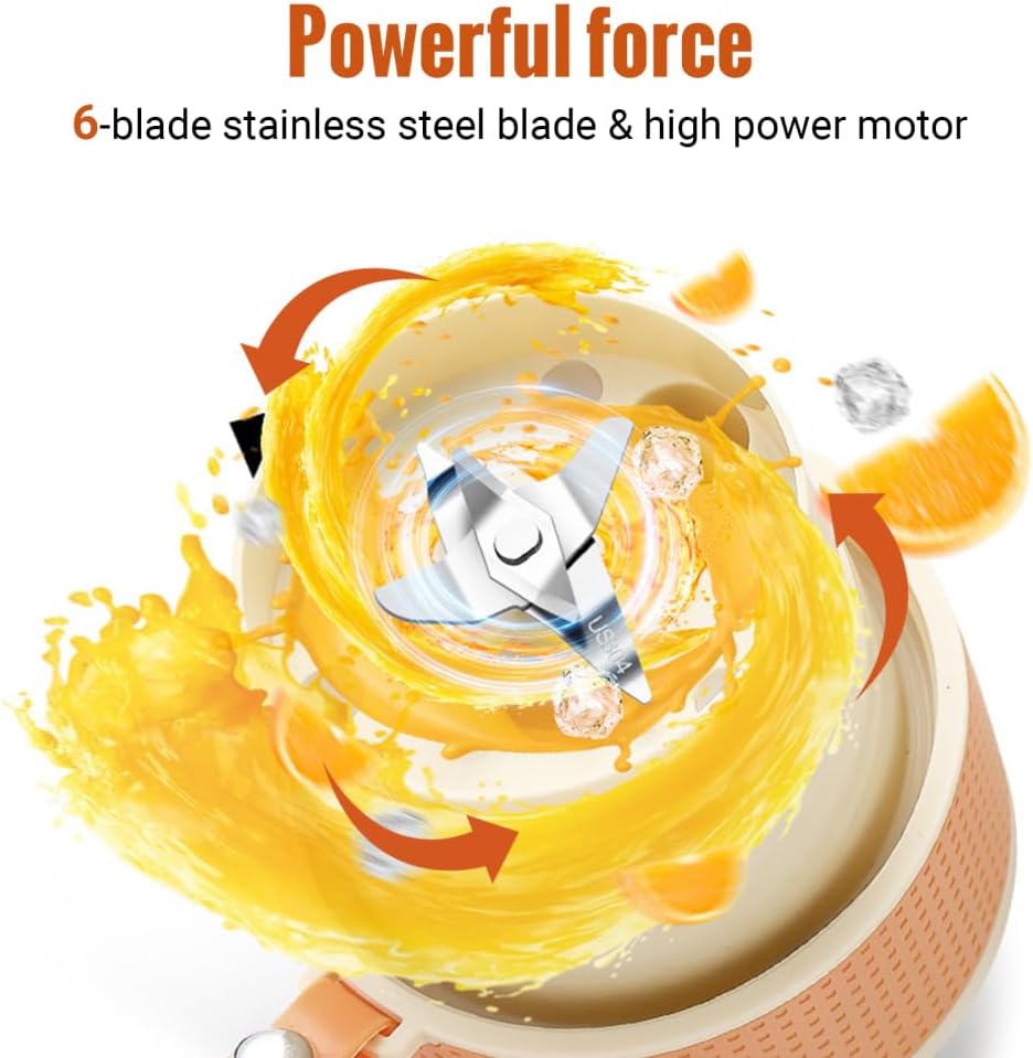 Blender Cup, 450ML Mini Blender with 6 Stainless Steel Blades, Portable Juice Cup for Home, Sport, Office, Camping