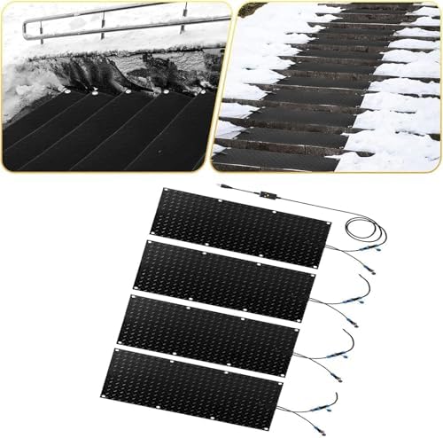 Outdoor Snow Melting Mats for Driveways and Stairs - Ice and Snow Removal with Power Cord - Safe & Durable Rubber Devise, 25.4x120cmx4Pcs