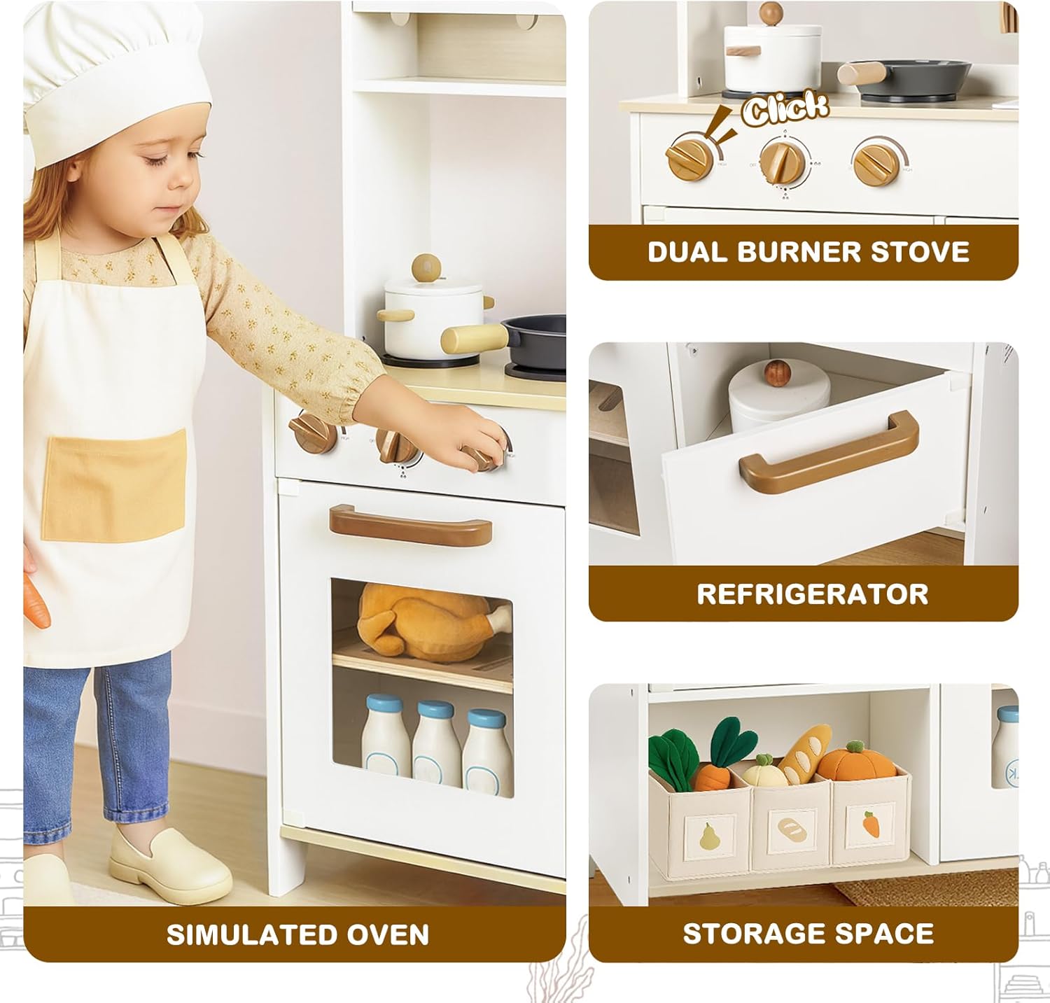 Dual-Sided Play Kitchen for Kids Toddlers, 2-in-1 Grocery Store&Wooden Toy Kitchen Set with Coffee Machine,Pretend Kitchen Play Set with Microwave, Oven, Gift for Boys Girls