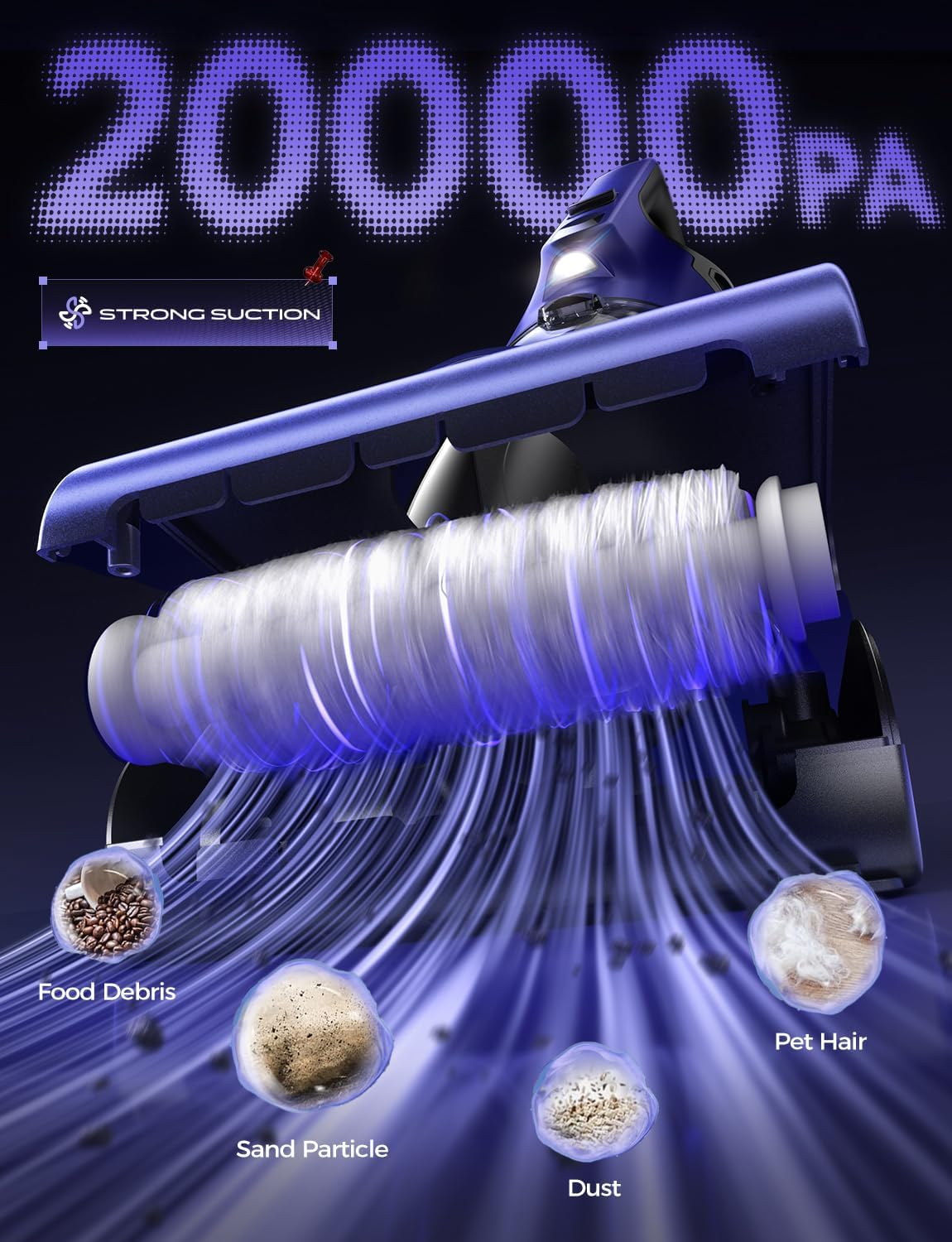 MAGIC JOHN Pet Hair Handheld Vacuum Cordless, 20000PA High Power Car Vacuum with Motorized Brush and LED Light, Rechargeable Hand Held Vacuum Cleaner with Reusable Filter for Car, Home, Office & Pet