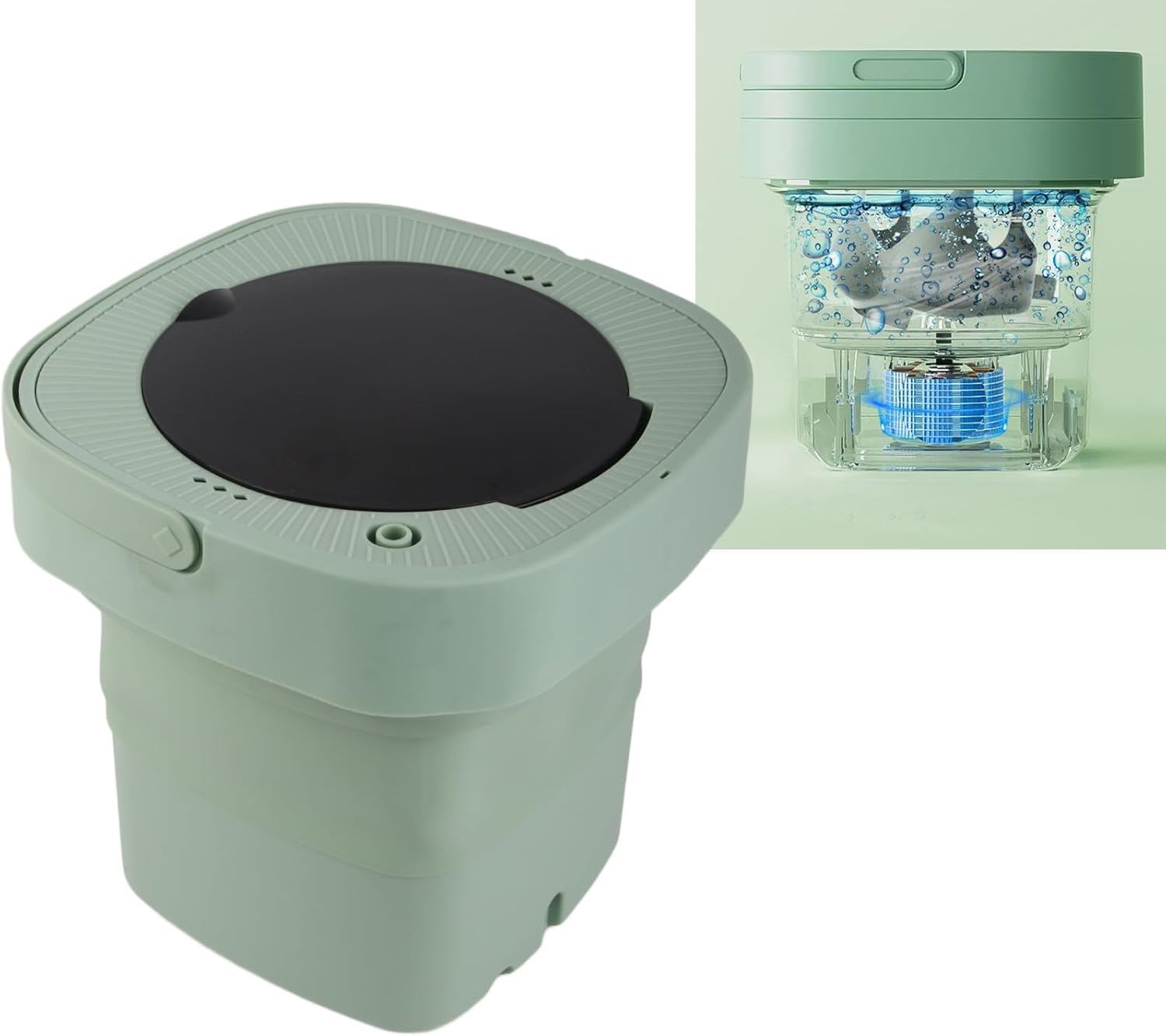 Portable Washing Machine, Mini Washer Compact Deep Cleans Underwear Small Washing Machine Foldable Design for Travel Camping Dorms RVs Apartments Clothes Socks Delicates (Green)