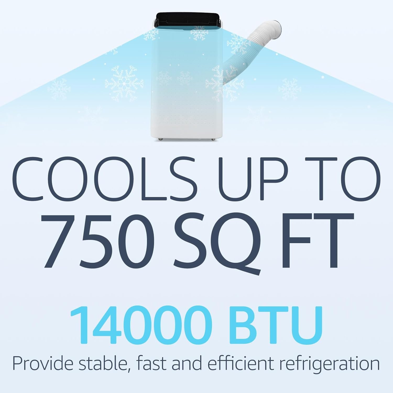 14000 BTU Portable Air Conditioner Efficient Cooling, Air Conditioner Cools Room up to 750 Sq.Ft Dehumidifier, Remote Control, 24Hrs Timer, Fan Modes, Moveable Wheels.