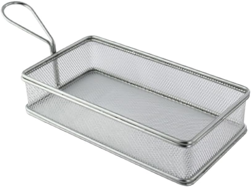 PACKNWOOD 294PANR224-Rectangular Stainless Steel Fryer Basket-Metal Wire Display Basket Stand-Fryer Basket For Outdoor Cooking-Reusable & Dishwasher Safe,Deep Fryer Basket- 10 x 5.3 x 1.8