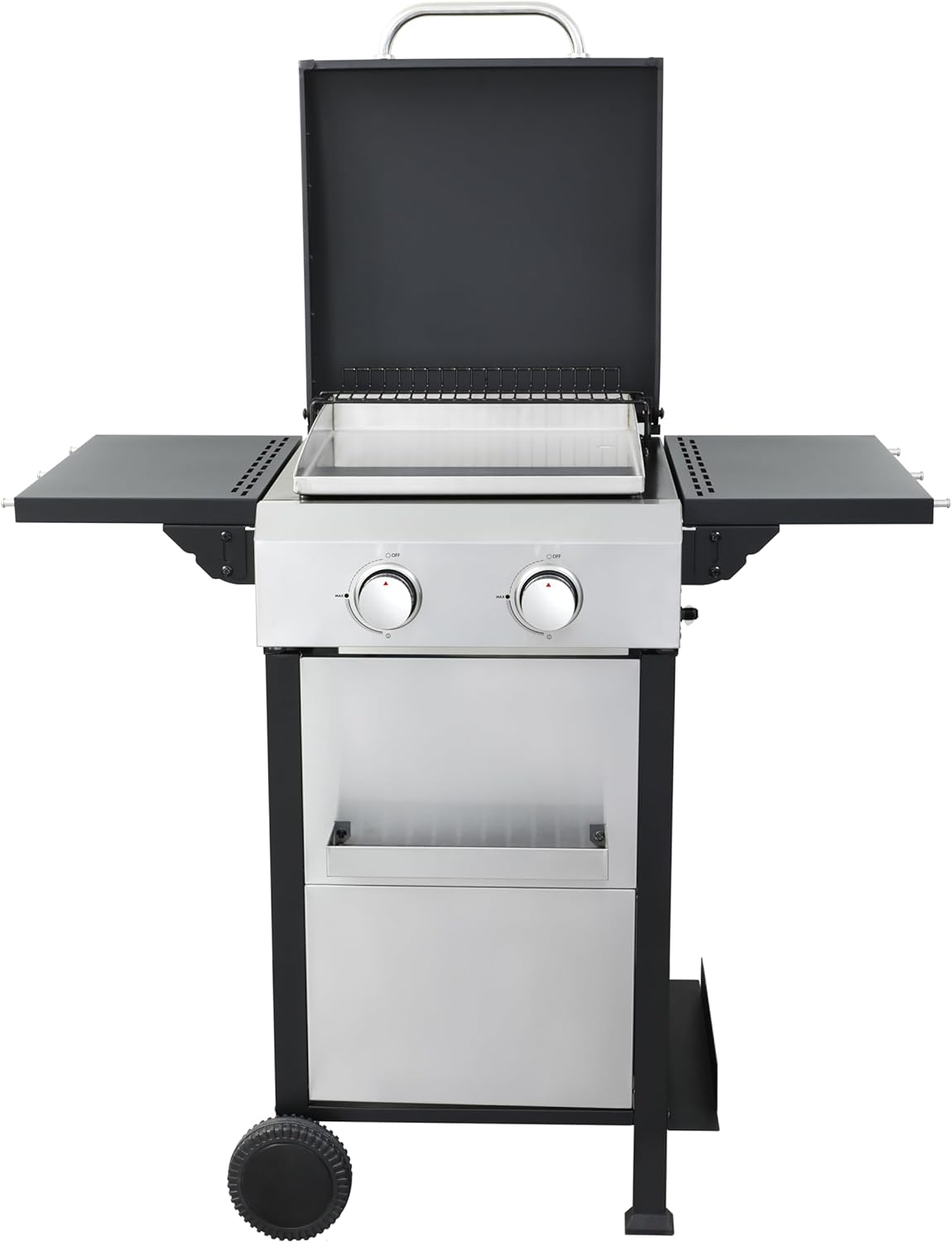 2-Burner Propane Gas BBQ Grill with Side Burner, Combined with Charcoal Grill, 24600 BTU Output w/Enameled Cast Iron Cooking Grids For Outdoor Barbecue, Stainless Steel (Black+Silver)