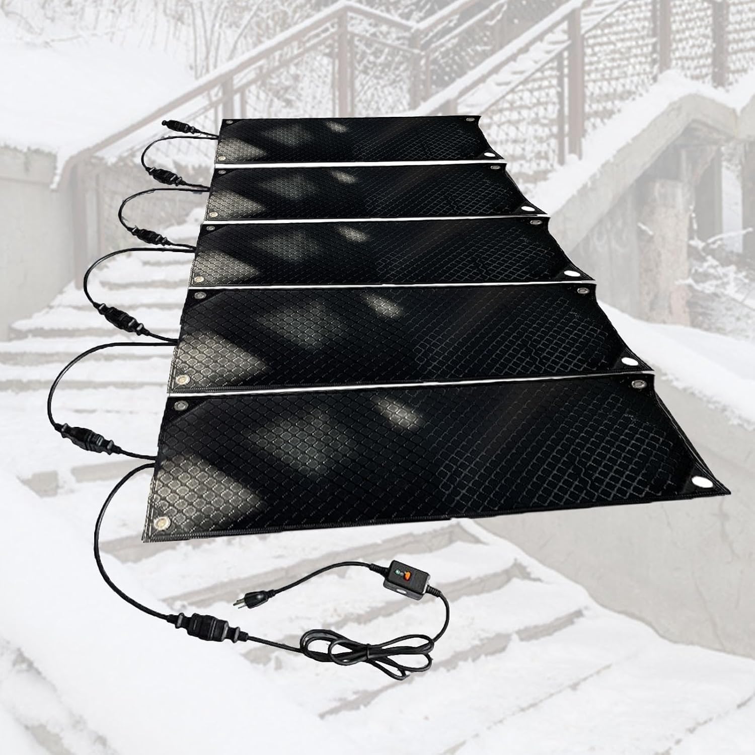 Heated Snow Mats for Stairs,Snow Melting Mats,Non-Slip Rubber,1.5m Power Cord，for Winter Outdoor Stair Step Doorway Walkway Driveway Roof