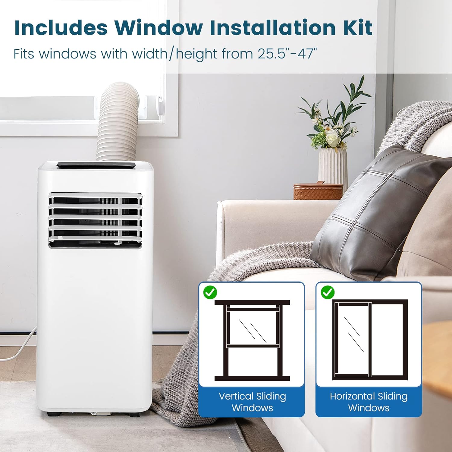 PETSITE 8000 BTU Portable Air Conditioner, 3-in-1 Room AC Unit with Remote Control, Dehumidifier, 24H Timer, Window Kit, Personal Stand up AC for Home, Apartment, Cools up to 250 Sq.Ft