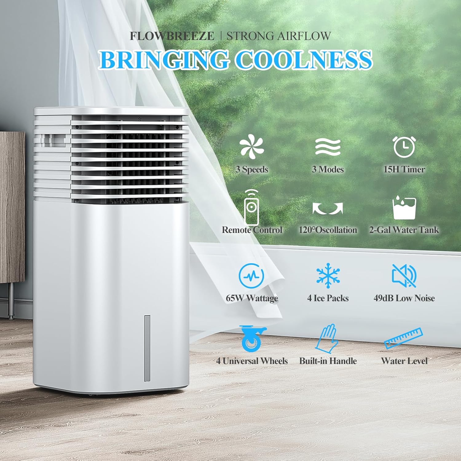 Windowless Portable Air Conditioner, 15H Timer & 120°Oscillation, 3-IN-1 Portable AC Unit with Remote, 2-Gal Tank, 3 Modes & 3 Speeds, Ultra-Quiet 24