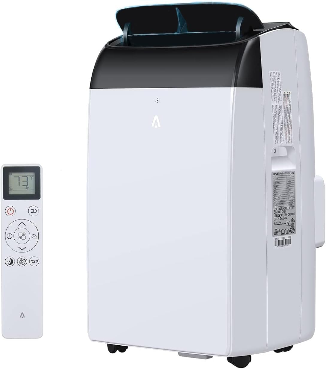 12,000 BTU Portable Air Conditioner - 3-In-1 AC Unit Cools 550 Sq.Ft | Dehumidifier & Fan Modes | Ultra Quiet Operation | Remote Control & 24H Timer | Standing Room Air Cooler for Bedroom,Office,Black