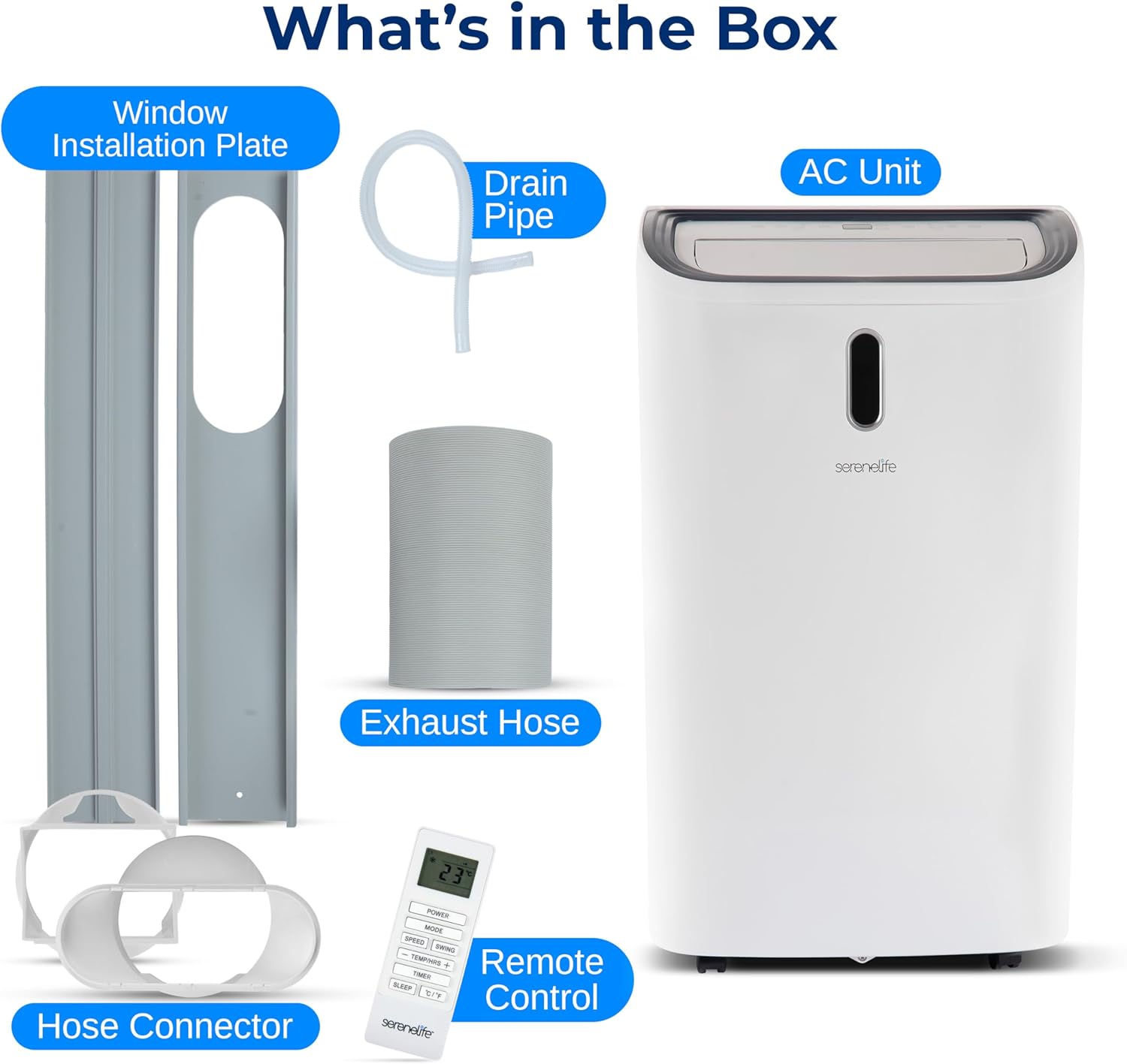 SereneLife Portable Air Conditioner, 14000 BTU (ASHRAE) Compact Home A/C Cooling Unit with Built-in Dehumidifier and Fan Modes, Energy Efficient 400 Sq. Ft. Coverage, Includes Window Mount Kit (White)