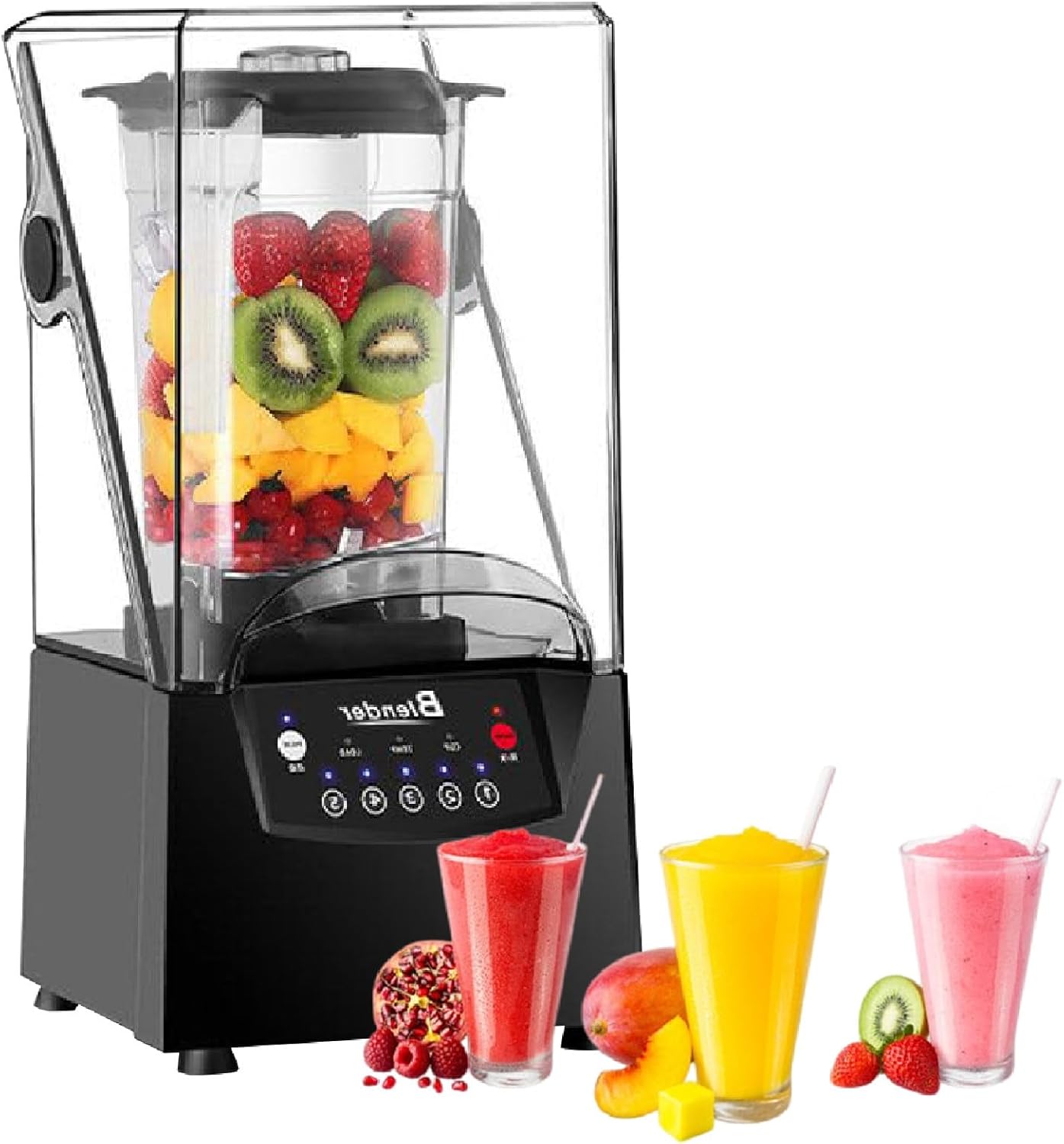 Quiet Commercial Blender with Soundproof Enclosure, Self-Cleaning 6 Blades for Ice Crushing, Smoothies and Puree, Professional Countertop Blender,110V