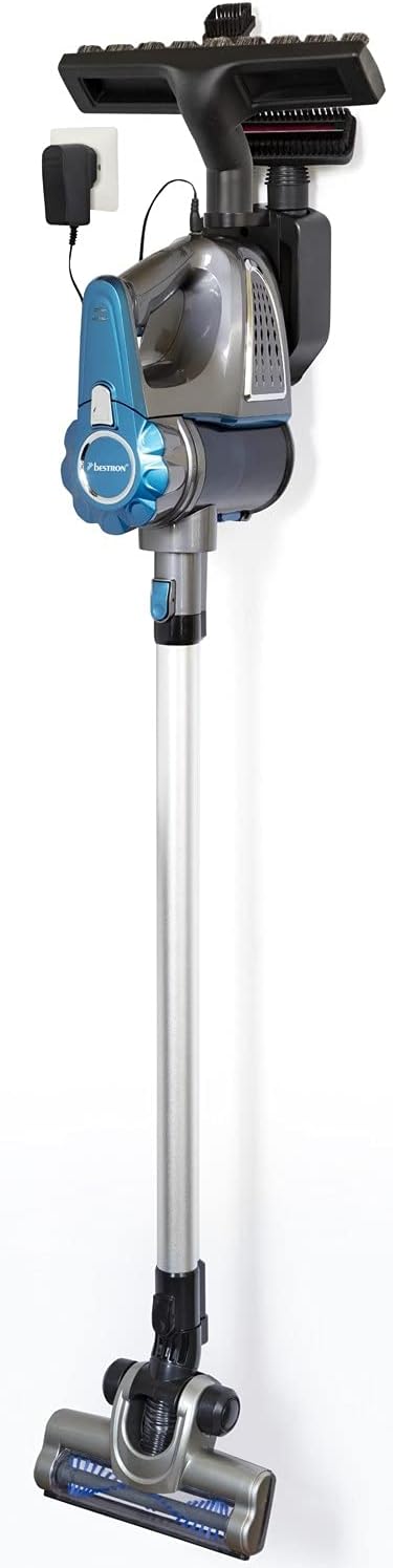 Bestron cordless handheld vacuum cleaner with rod, pouch, capacity: 0.6L, 120 watts, blue/grey