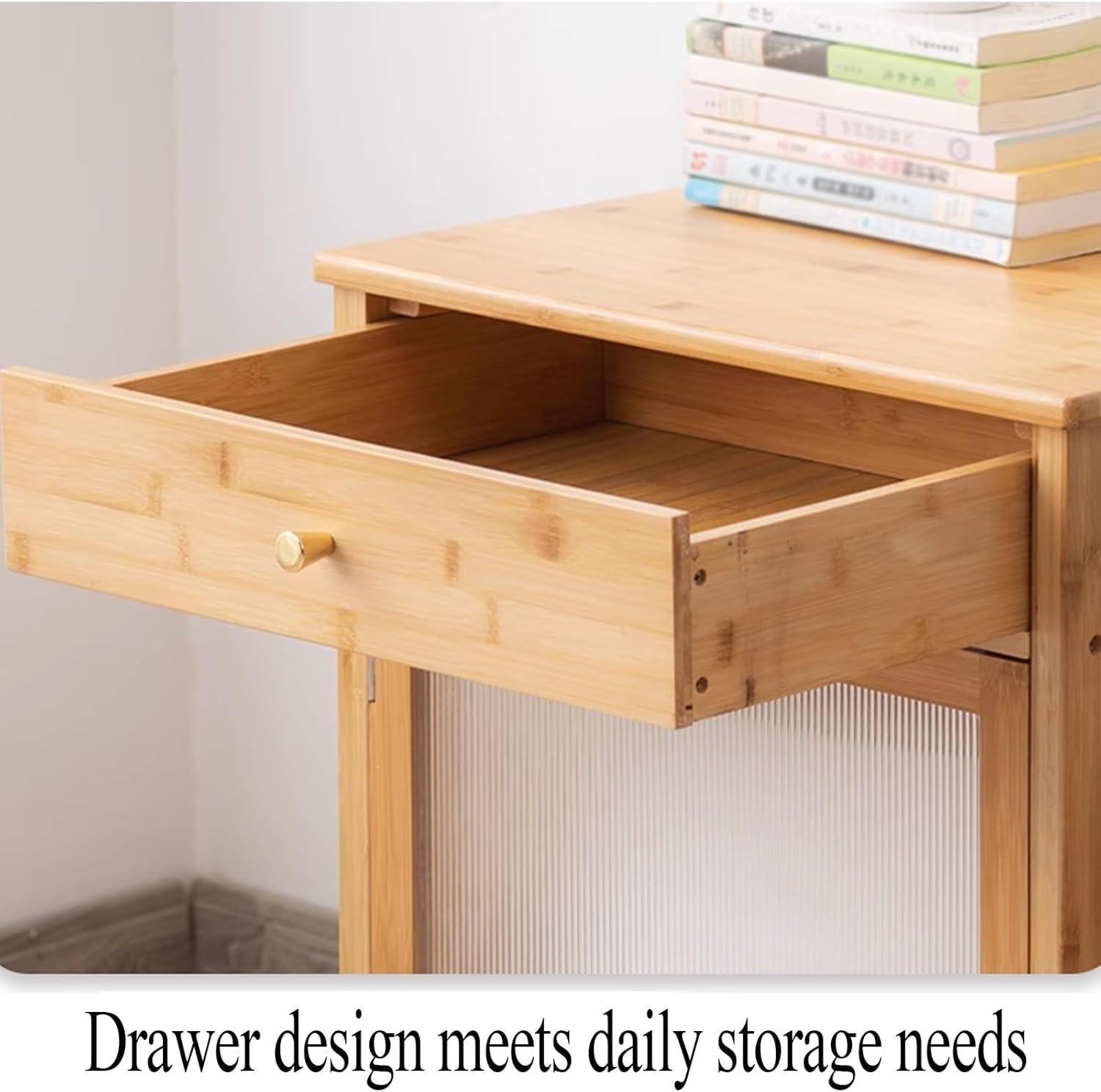 Side Table with Storage Drawers for Self Emptying Robot Vacuum Cleaner, Storage Cabinet with Doors and Shelves for Bathroom End Side Table for Home Office(Natural,Large)