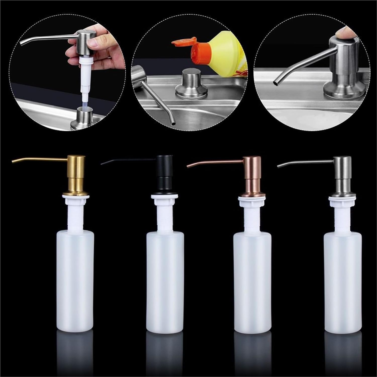 Built in Soap Dispensers Sink Soap Dispenser Household Stainless Steel Lotion Storage Bottle Liquid Hand Wash Bathroom Tools Kitchen Supplies(Rose Gold)